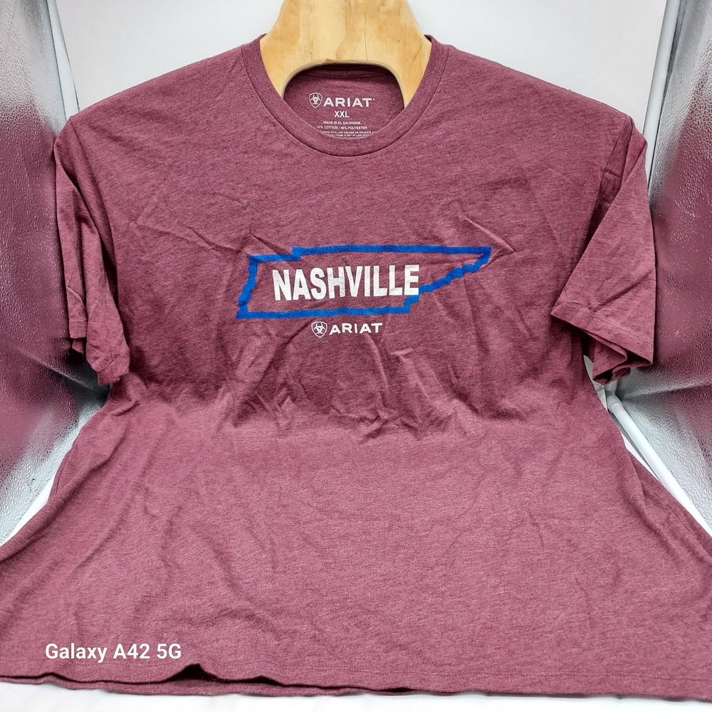 Ariat Nashville Tennessee Graphic T-Shirt Mens XXL Maroon Heathered Short Sleeve